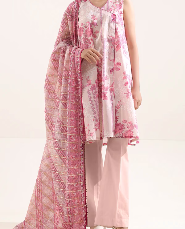 Unstitched 3-Piece Lawn Suit – Light Pink | Saya | Annisafashion