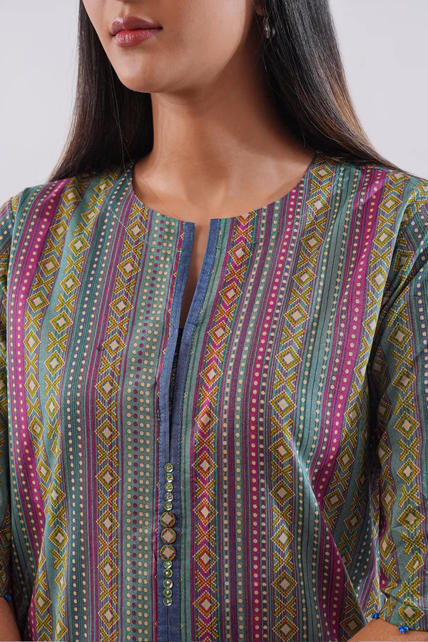 Unstitched 3-Piece Lawn Suit – Teal | Saya | Annisafashion - Image 2