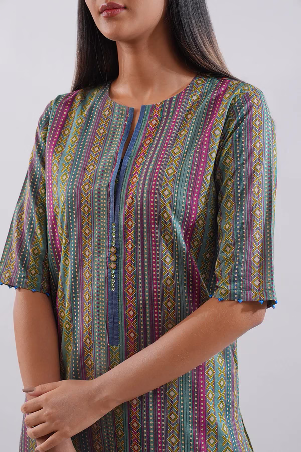 Unstitched 3-Piece Lawn Suit – Teal | Saya | Annisafashion - Image 3