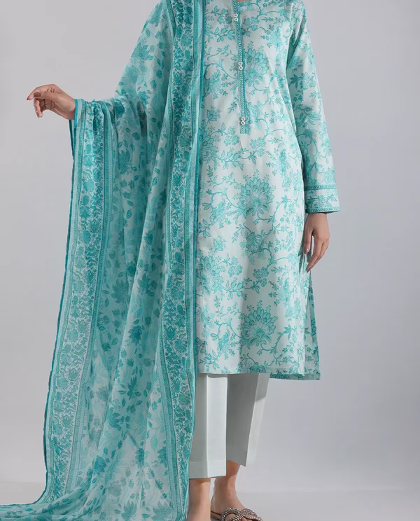 Unstitched 3-Piece Lawn Suit – Pastel Gre  | Saya | Annisafashion