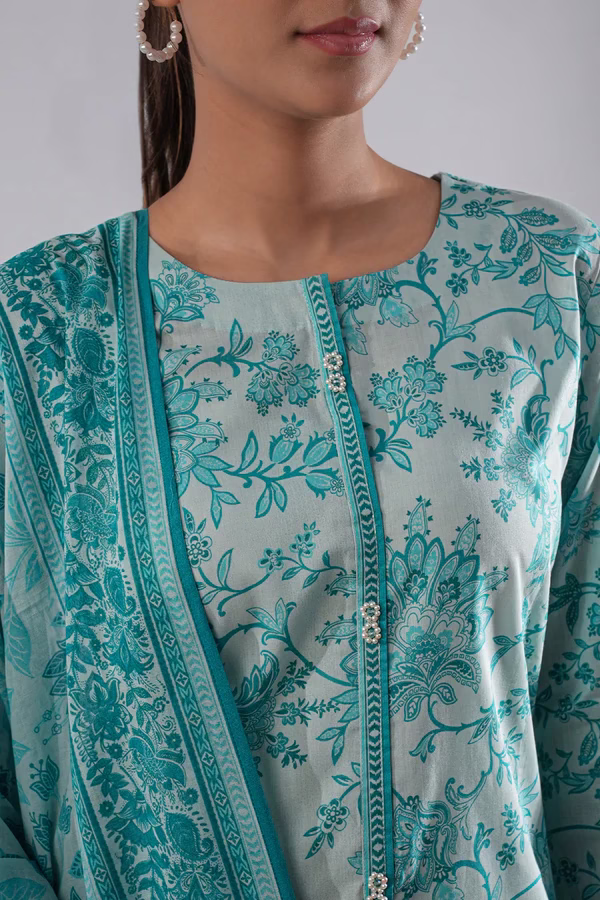 Unstitched 3-Piece Lawn Suit – Pastel Gre | Saya | Annisafashion - Image 4