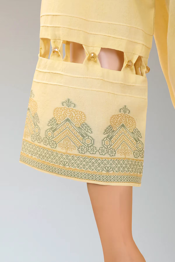 Unstitched Jacquard Cotton 3 Piece Suit-Lemon Yellow | Saya | Annisafashion - Image 3