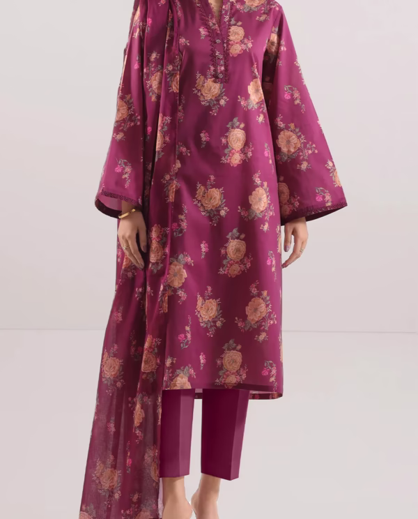 Unstitched 3-Piece Lawn Suit – Plum | Saya | Annisafashion