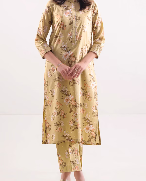 Unstitched Printed Lawn 2 Piece (Shirt/Trouser)| Dark Beige | Saya | Annisafashion
