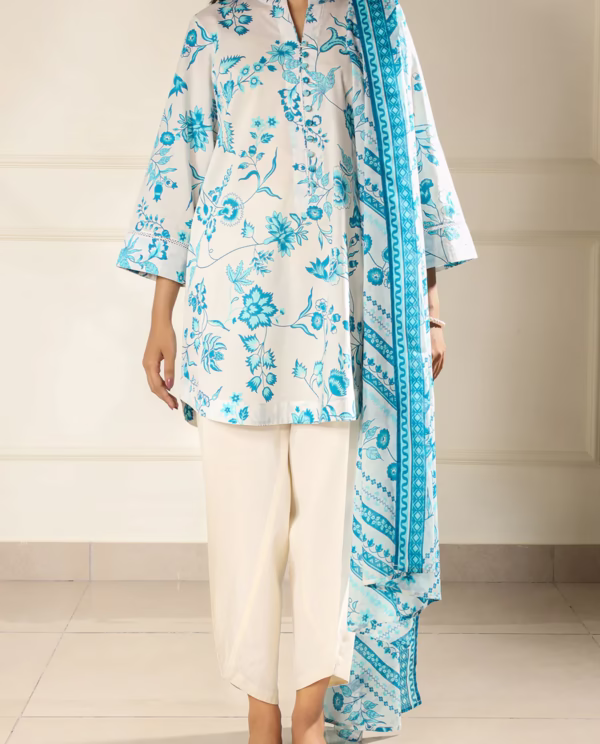 Unstitched 3-Piece Lawn Suit – Sky White | Saya | Annisafashion