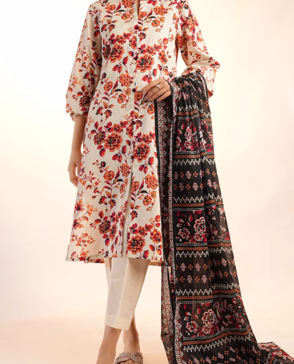 Unstitched 3-Piece Lawn Suit –  Beige | Saya | Annisafashion