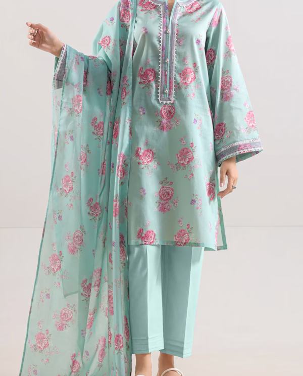 Unstitched 3-Piece Lawn Suit – Cyan | Saya | Annisafashion