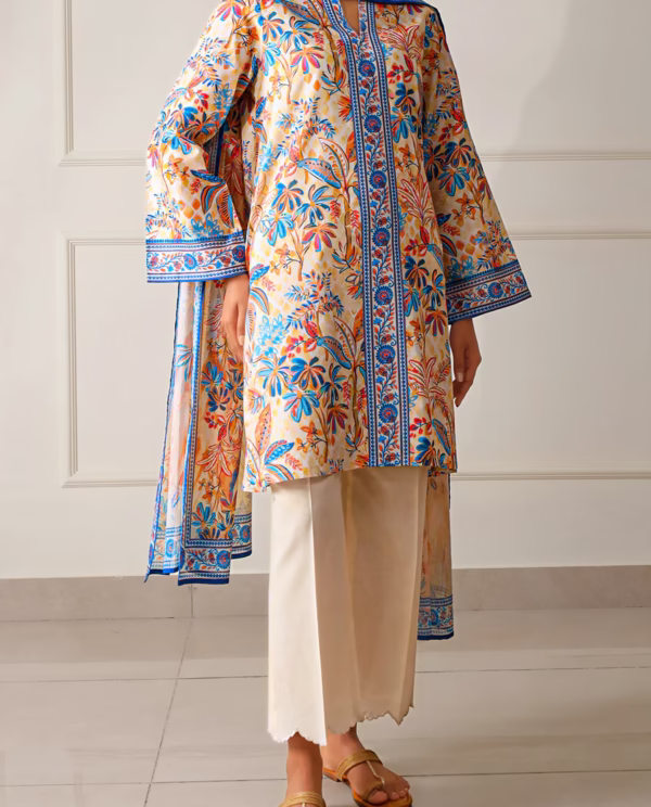 Unstitched 3-Piece Lawn Suit – Off White | Saya | Annisafashion