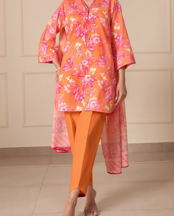 Unstitched 3-Piece Lawn Suit – Orange | Saya | Annisafashion