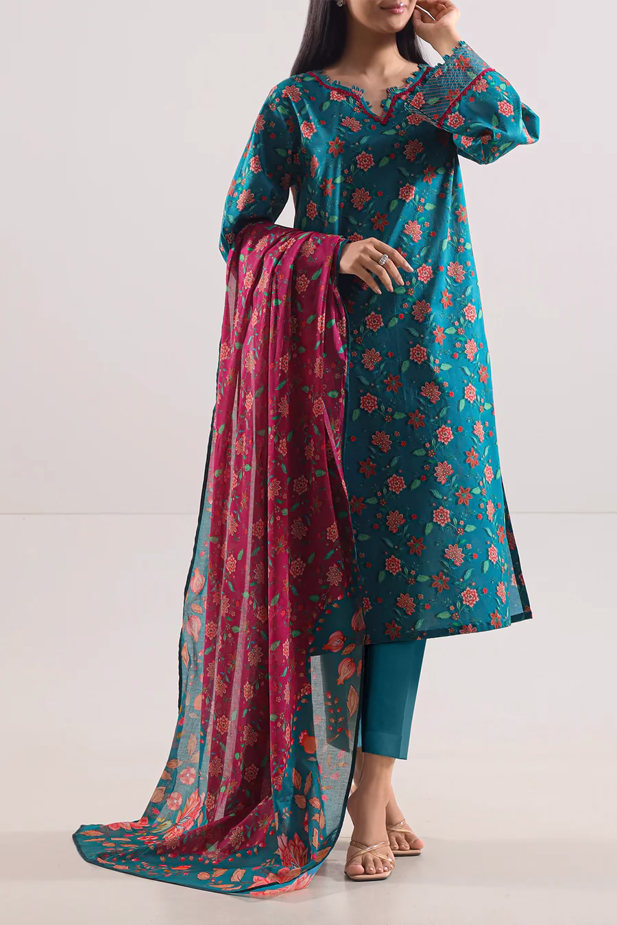 Unstitched 3-Piece Lawn Suit – Green | Saya | Annisafashion - Image 2