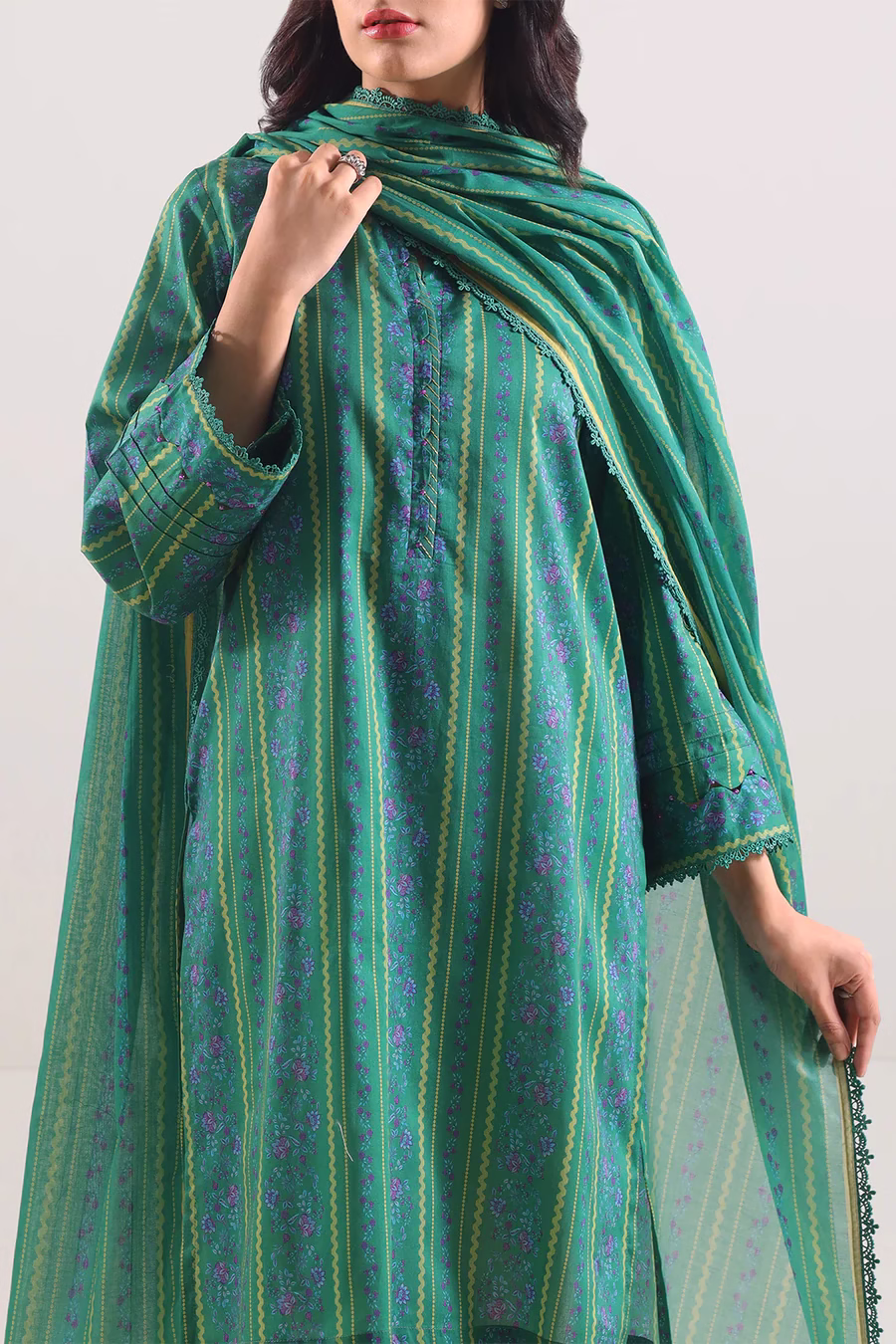Unstitched 3-Piece Lawn Suit – Green | Saya | Annisafashion - Image 2