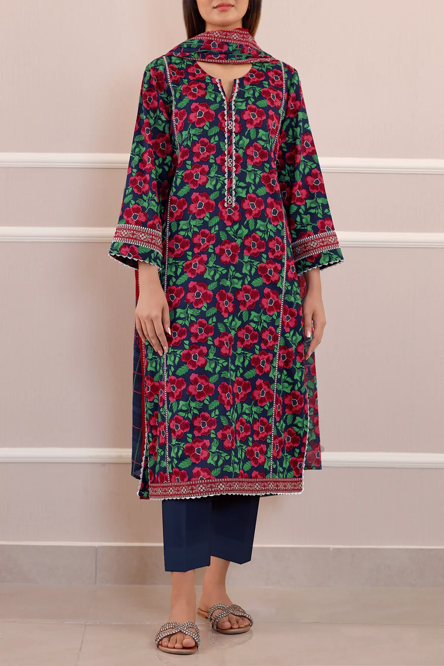Unstitched 3-Piece Lawn Suit – Blue | Saya | Annisafashion - Image 2