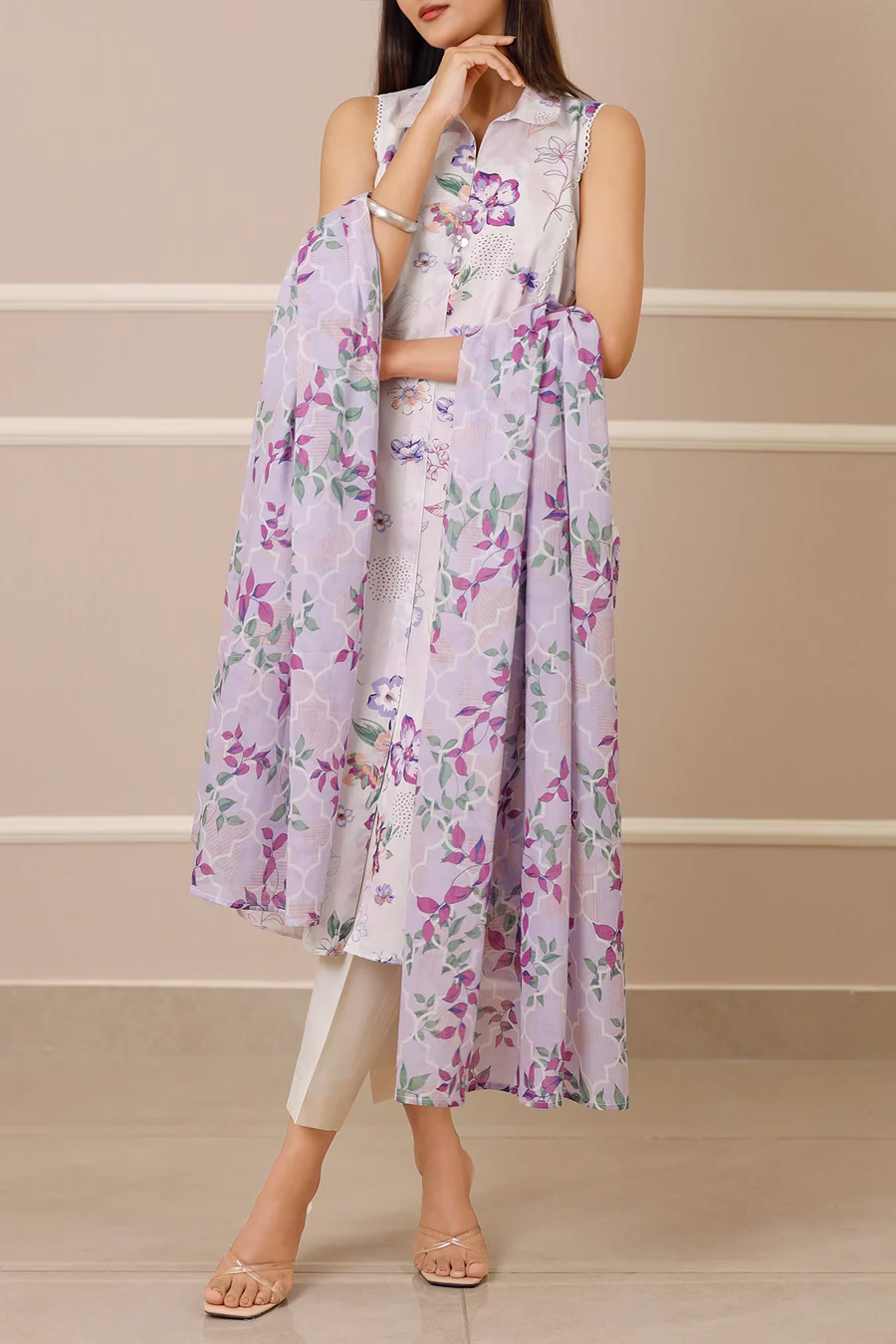 Unstitched 3-Piece Lawn Suit – Lilac | Saya | Annisafashion - Image 5