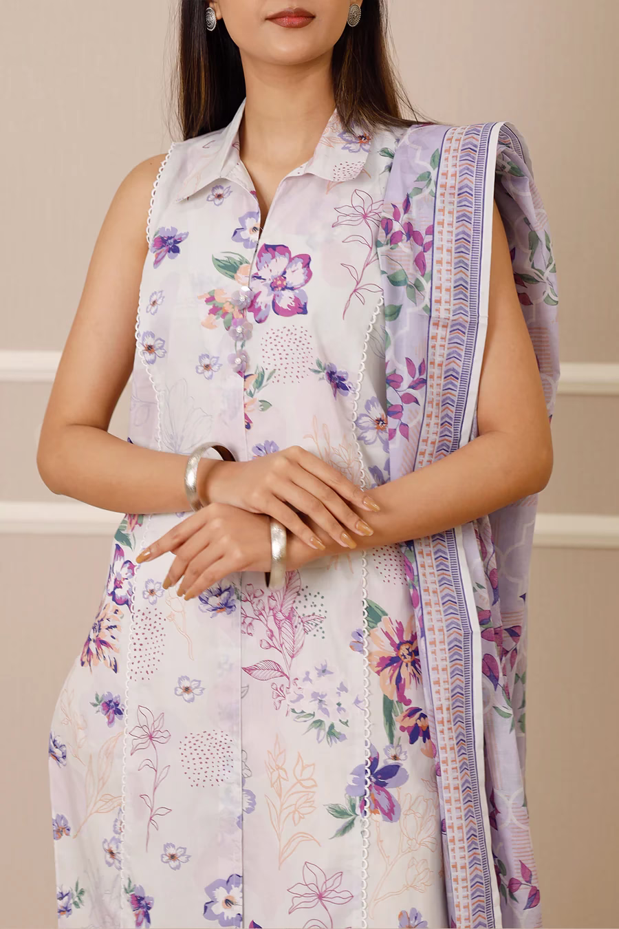 Unstitched 3-Piece Lawn Suit – Lilac | Saya | Annisafashion - Image 3