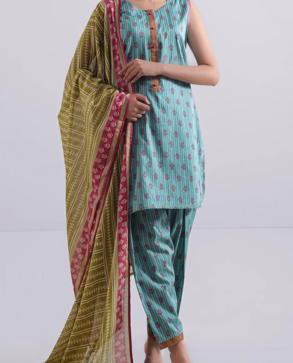 Unstitched Printed Lawn 2 Piece (Shirt/Dupatta)| Sea Green | Saya | Annisafashion