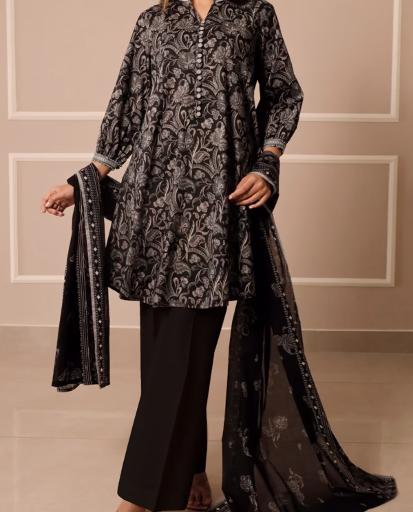 Unstitched 3-Piece Lawn Suit – Black | Saya | Annisafashion