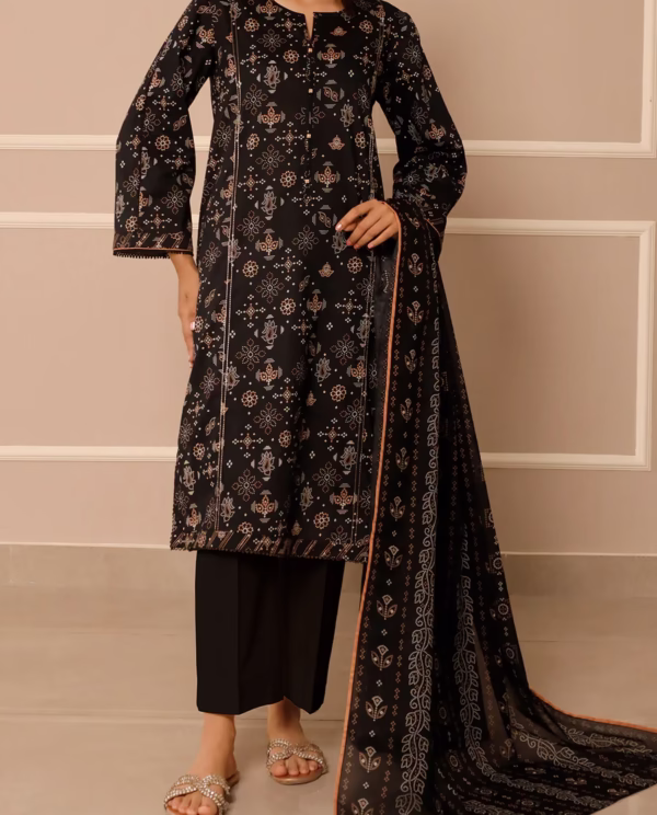 Unstitched 3-Piece Lawn Suit – Black | Saya | Annisafashion