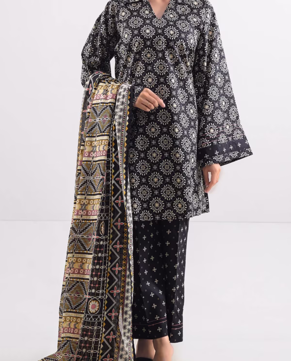 Unstitched Printed Lawn 2 Piece (Shirt/Dupatta) | Black | Saya | Annisafashion