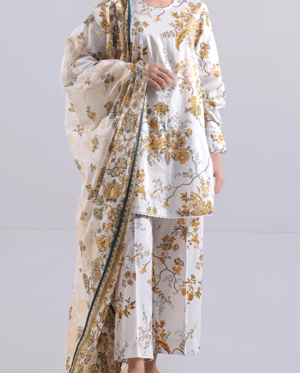 Unstitched Printed Lawn 2 Piece (Shirt/Dupatta) | Ivory | Saya | Annisafashion