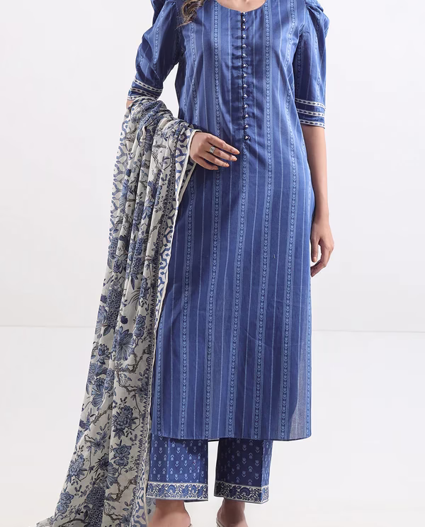 Unstitched Printed Lawn 2 Piece (Shirt/Dupatta)| Azure Blue | Saya | Annisafashion