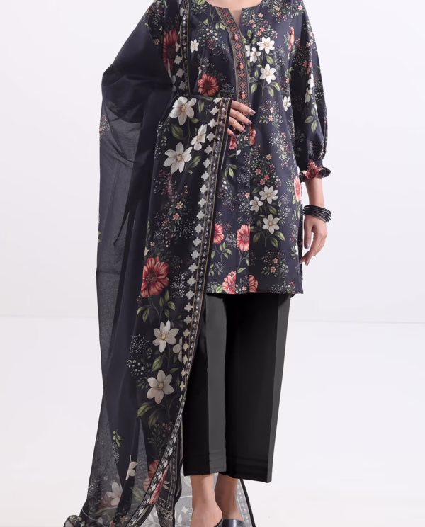 Unstitched 3-Piece Lawn Suit – Black | Saya | Annisafashion