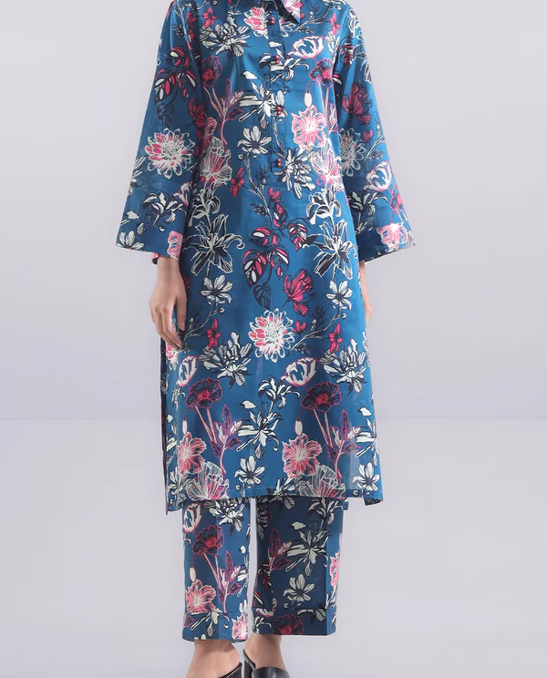 Unstitched Printed Lawn 2 Piece (Shirt/Trouser)| Blue | Saya | Annisafashion