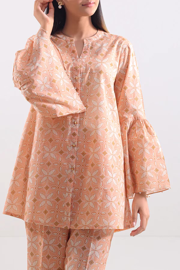 Unstitched Printed Lawn 2 Piece (Shirt/Trouser)| Peach | Saya | Annisafashion - Image 4