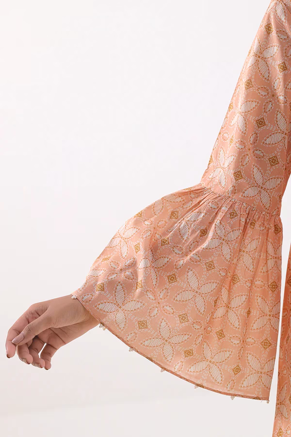 Unstitched Printed Lawn 2 Piece (Shirt/Trouser)| Peach | Saya | Annisafashion - Image 3