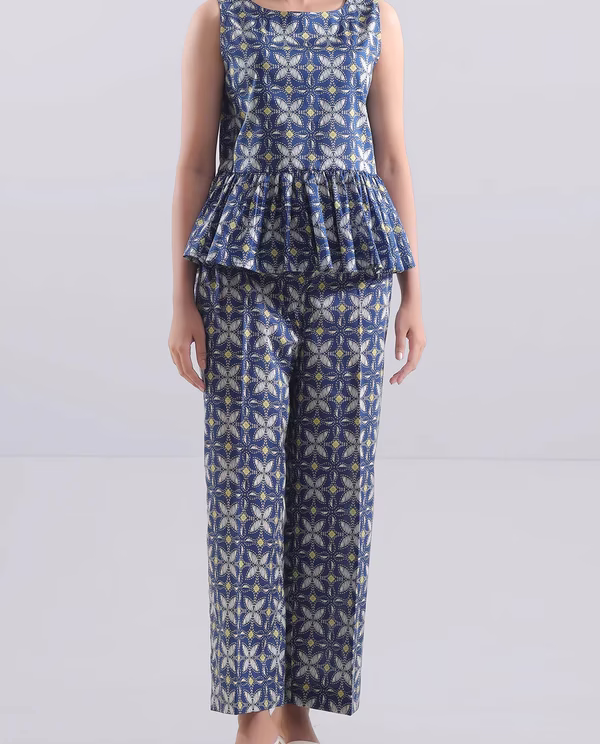 Unstitched Printed Lawn 2 Piece (Shirt/Trouser)| Light Blue | Saya | Annisafashion