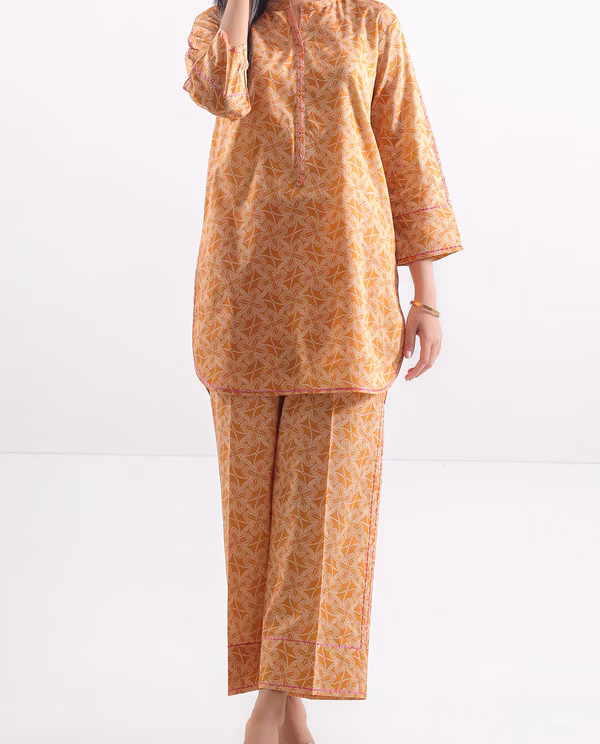 Annisafashion | Printed Lawn Stitched 2 Piece (Shirt/Trouser) | Mustard