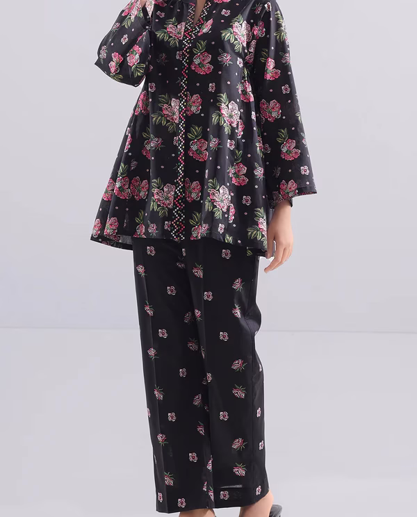 Unstitched Printed Lawn 2 Piece (Shirt/Trouser)| Multi Blac | Saya | Annisafashion
