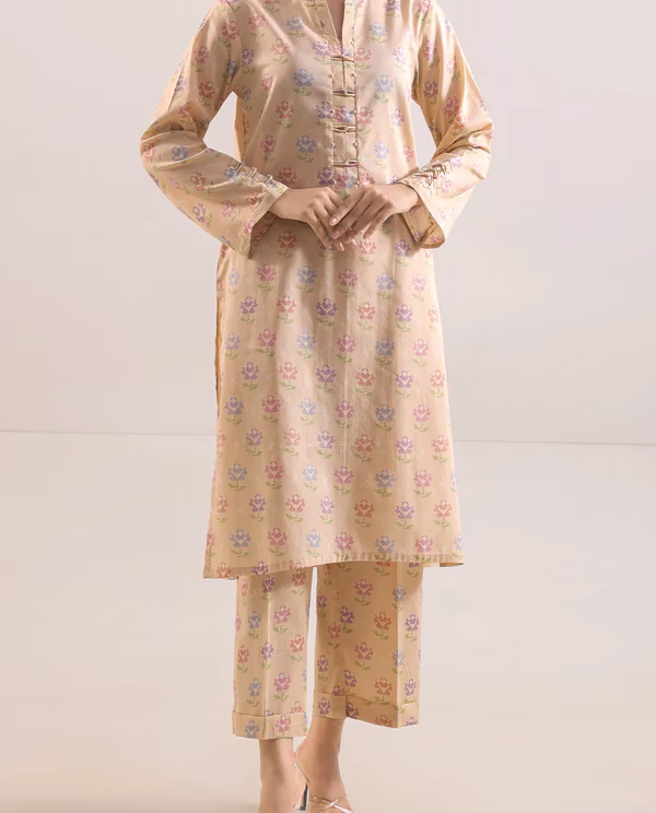 Unstitched Printed Lawn 2 Piece (Shirt/Trouser)| Cream | Saya | Annisafashion