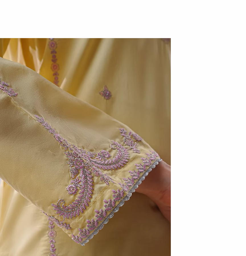 Solid Embroidered Cotton Stitched 2 Piece (Shirt/Trouser) | YELLOW | SAYA | ANNISAFASHION - Image 5