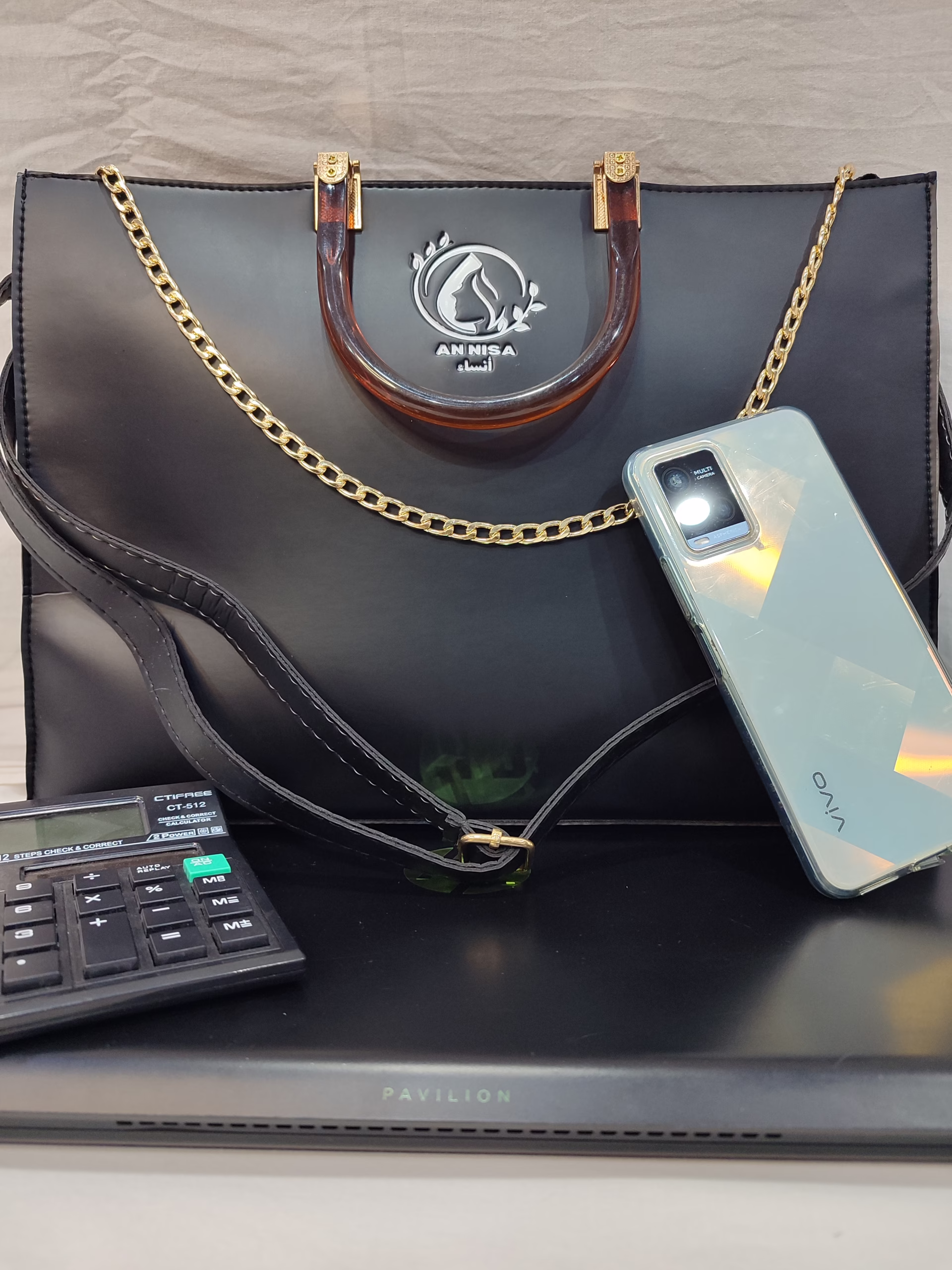 JASMINE by Annisafashion - Elegant Black Iris Structured Satchel Bag - Image 3