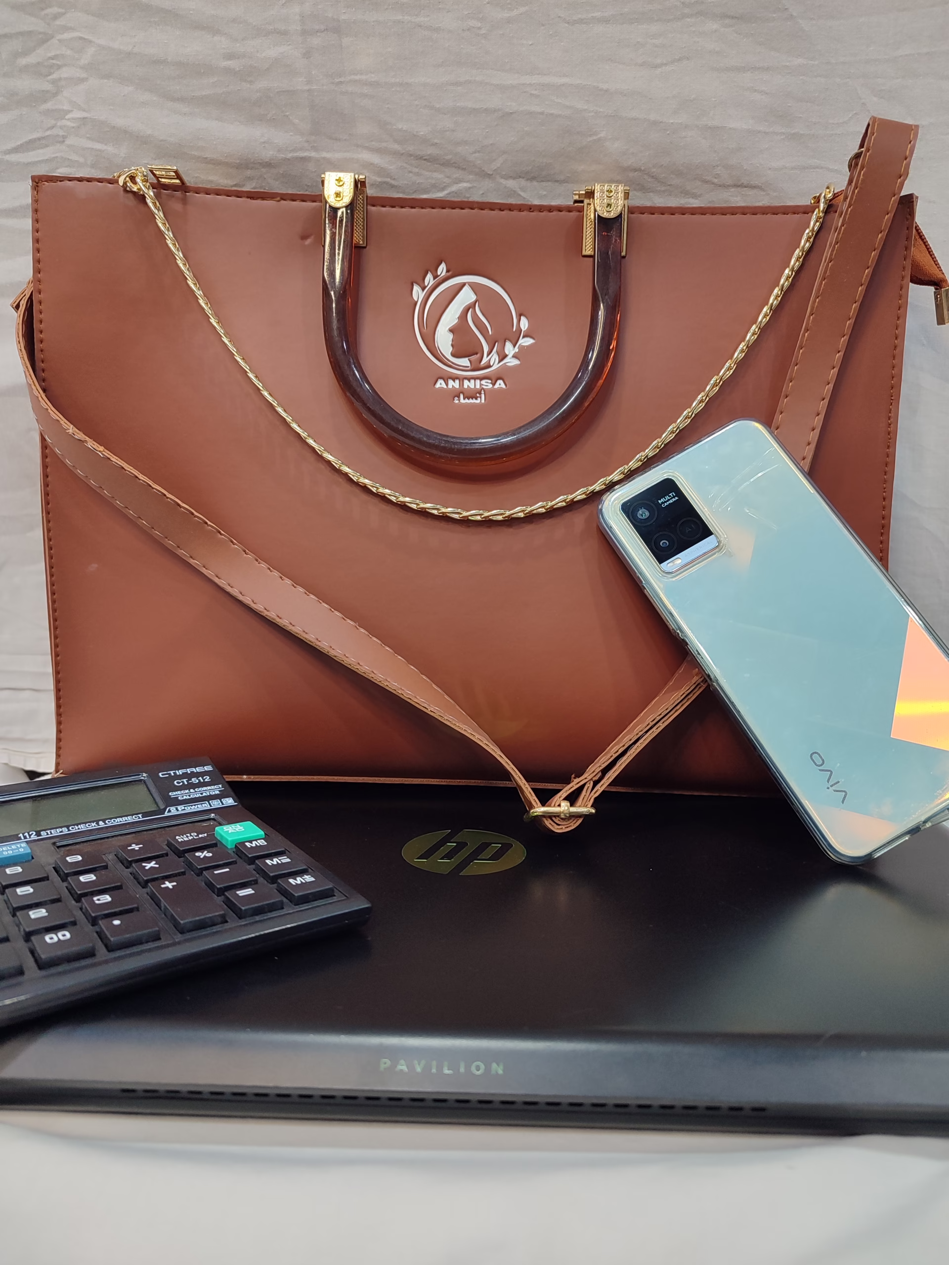 JASMINE by Annisafashion - Elegant Honey Ginger Structured Satchel Bag - Image 3