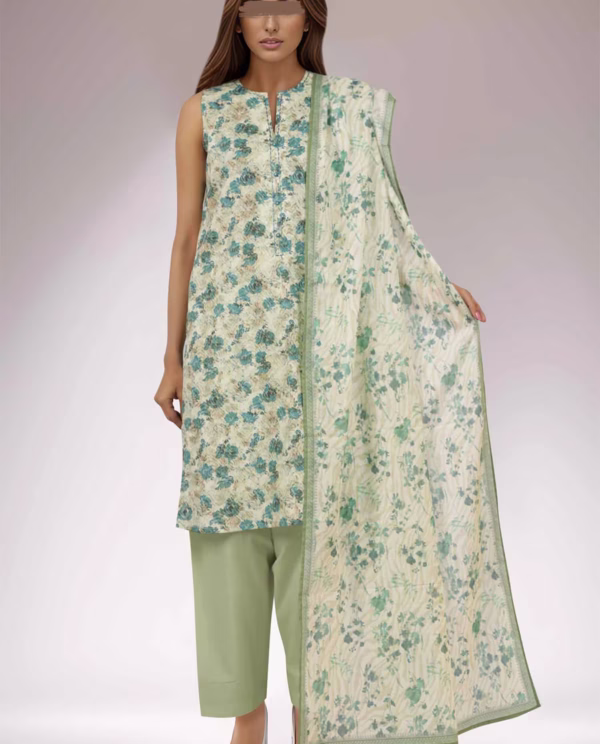 Pastel Green Lawn Stitched Printed Suit | Stylish 3-Piece PRET | Annisafashion