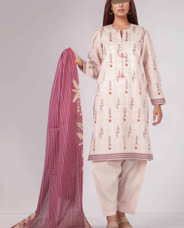 Unstitched 3-Piece Lawn Suit – Light Pink | Saya | Annisafashion