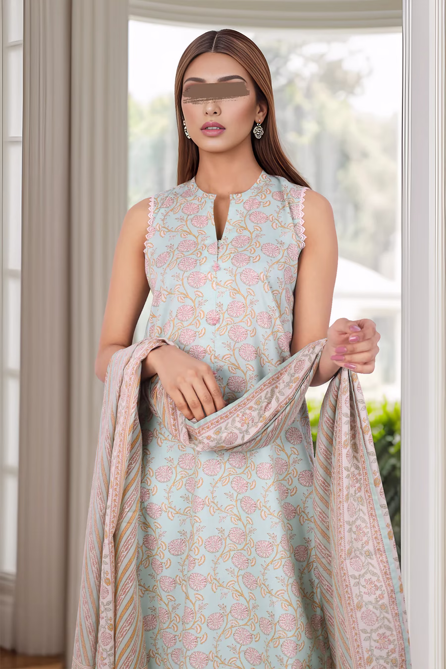 Blue Lawn Stitched Printed Suit | Stylish 3-Piece PRET | Annisafashion - Image 2