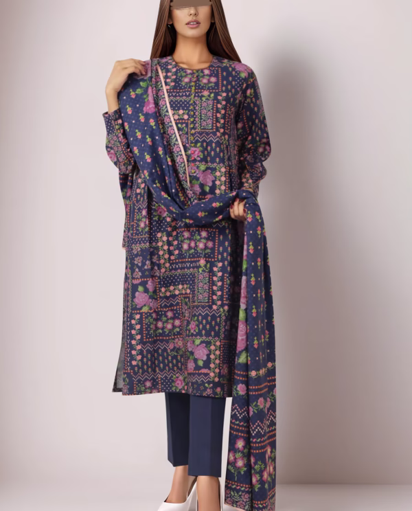 Printed Cotton Khaddar Stitched 3 Piece | Blue | Saya | Annisafashion