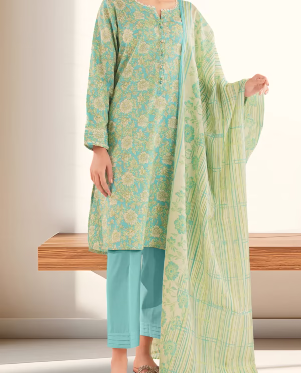 stitched 3-Piece Lawn Suit –  Turouqise | Saya | Annisafashion