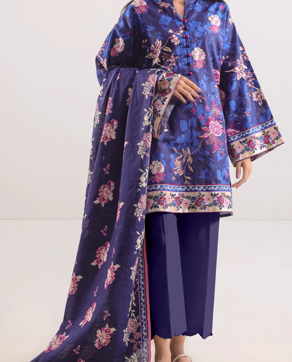 Printed Cotton Khaddar Unstitched 3 Piece | Dark Blue |  Saya | Annisafashion