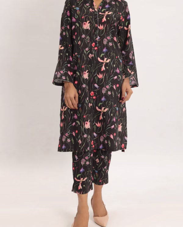 Printed Lawn Stitched 2 Piece (Shirt/Trouser) | Black | Saya | Annisafashion