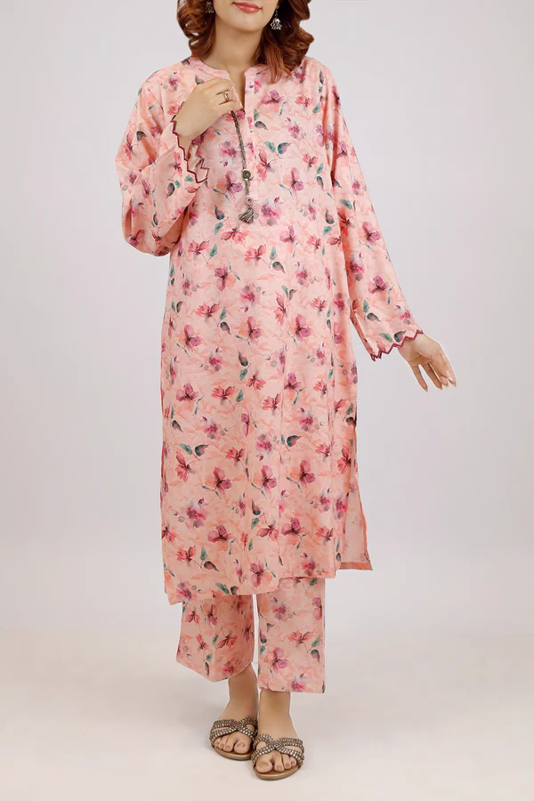 SAYA Printed Embroidered Lawn Stitched 2 Piece (Shirt/Trouser)| Peach | Annisafashion - Image 4