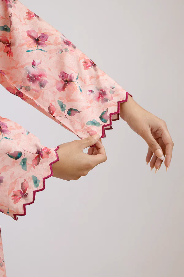 SAYA Printed Embroidered Lawn Stitched 2 Piece (Shirt/Trouser)| Peach | Annisafashion - Image 3