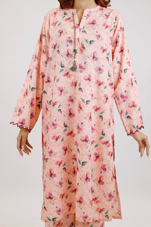 SAYA Printed Embroidered Lawn Stitched 2 Piece (Shirt/Trouser)| Peach | Annisafashion - Image 2