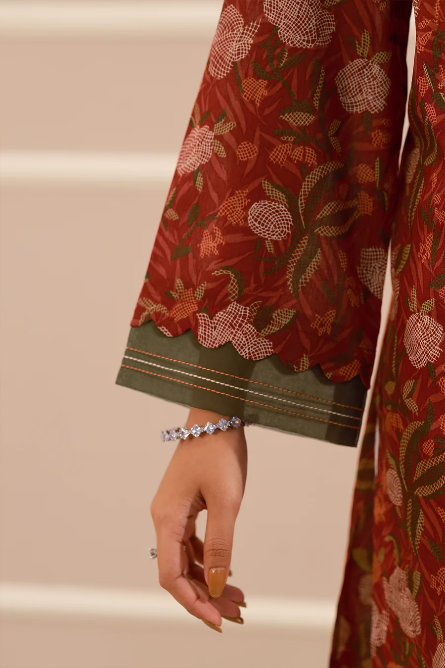 RUST Lawn Stitched Printed Suit | Stylish 3-Piece PRET | Annisafashion - Image 4