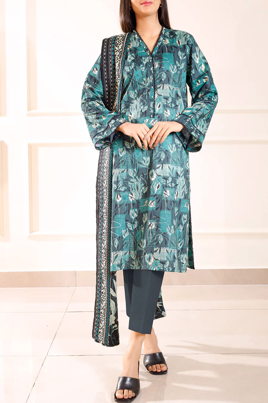 Unstitched 3-Piece Lawn Suit – Teal | Saya | Annisafashion - Image 5