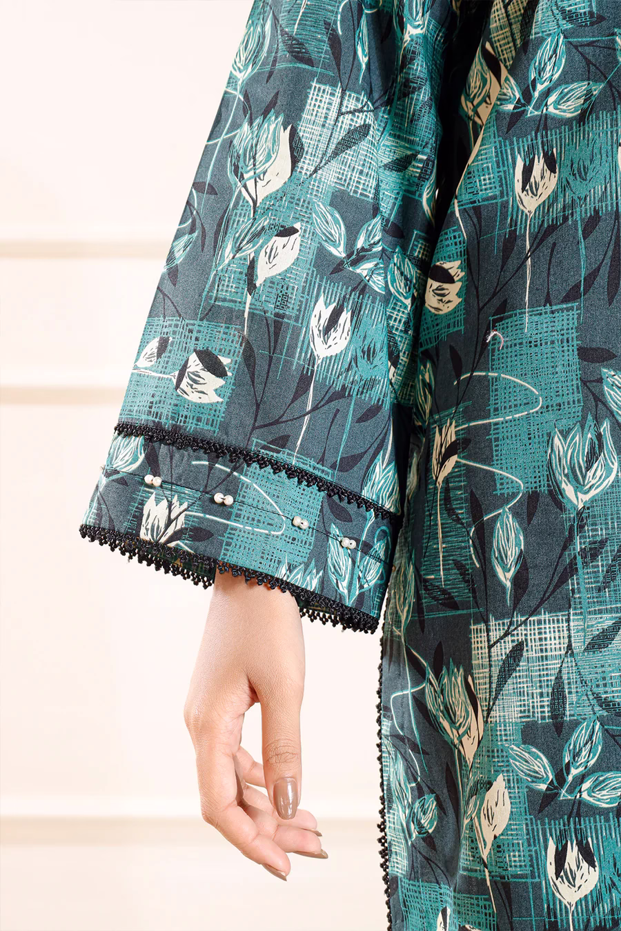 Unstitched 3-Piece Lawn Suit – Teal | Saya | Annisafashion - Image 3