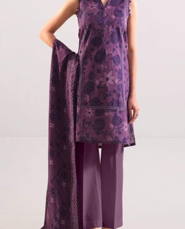 Printed Cotton Khaddar Unstitched 3 Piece | Mauve |  Saya | Annisafashion