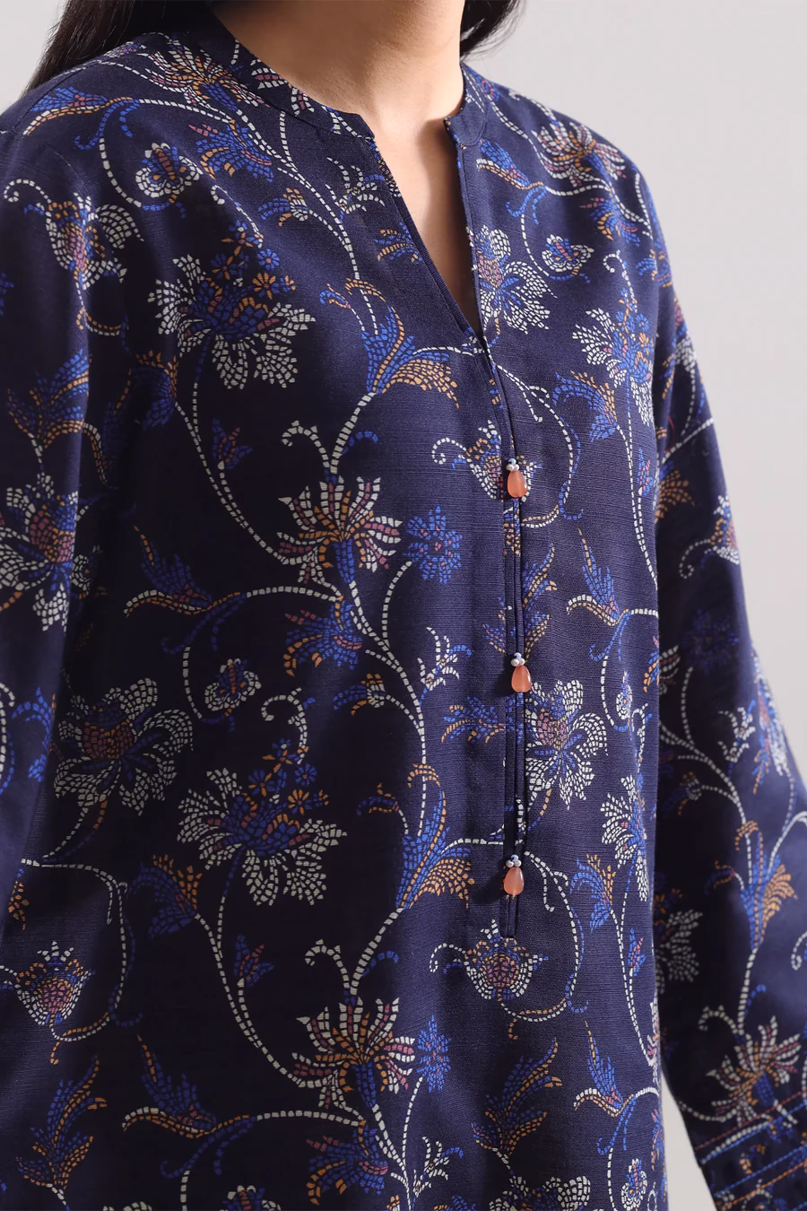 Printed Cotton Khaddar Unstitched 3 Piece | Blue | Saya | Annisafashion - Image 2